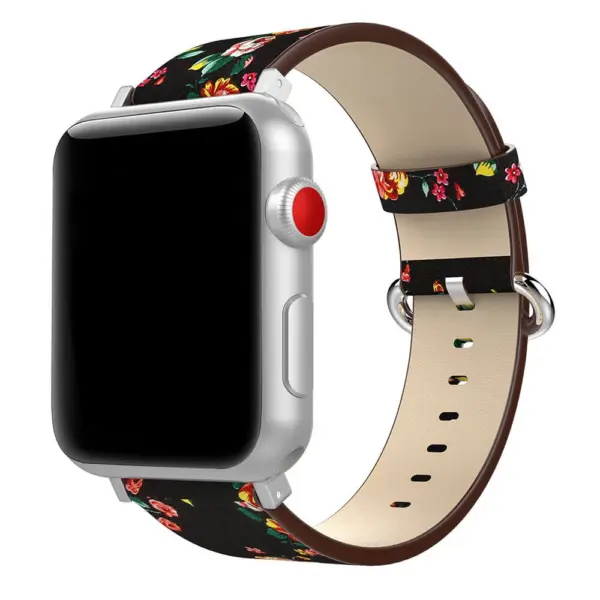 A.l11.1.6 Main Black & Red StrapsCo Leather Watch Band Strap With Peonies Floral Pattern For Apple Watch Series 1234 38mm 40mm 42mm 44mm