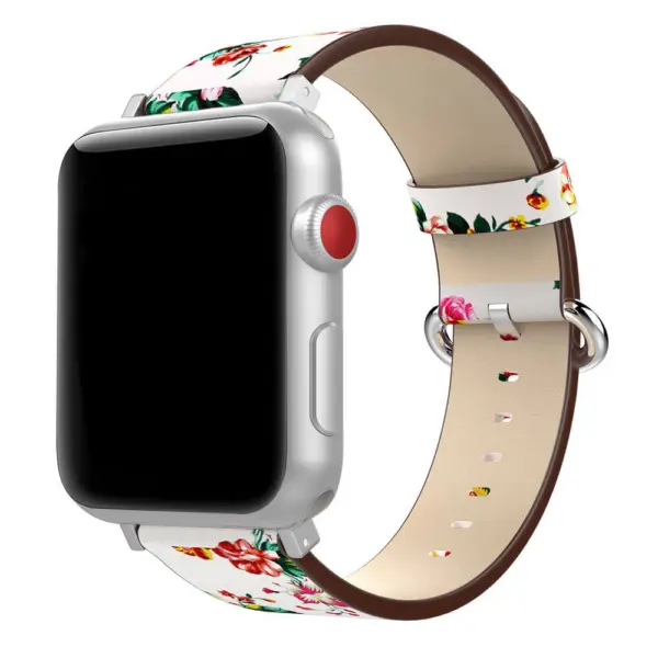 A.l11.22.6 Main White & Red StrapsCo Leather Watch Band Strap With Peonies Floral Pattern For Apple Watch Series 1234 38mm 40mm 42mm 44mm
