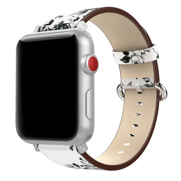 A.l11.22 Main White StrapsCo Leather Watch Band Strap With Peonies Floral Pattern For Apple Watch Series 1234 38mm 40mm 42mm 44mm