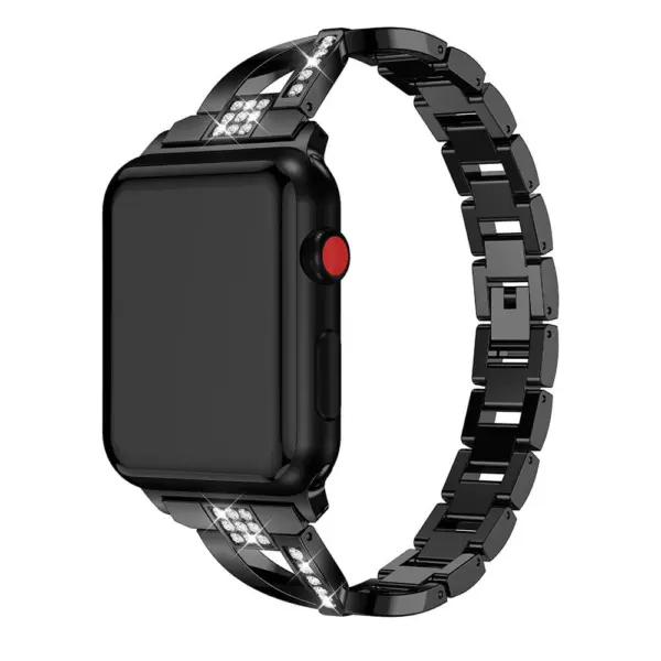 A.m14.mb Main Black StrapsCo Alloy Metal Link Watch Bracelet Band With Rhinestones For Apple Watch Series 1234 38mm 40mm 42mm 44mm
