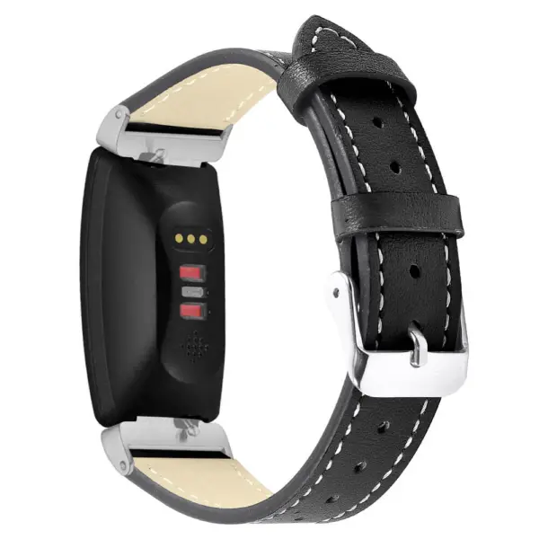 Fb.l21.1 Main Black StrapsCo Leather Watch Band Strap With Contour Stitching For Fitbit Inspire & Inspire HR