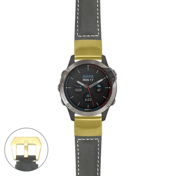 g.qtx6.p560a Main Black StrapsCo DASSARI Salvage Thick Padded Distressed Italian Leather Watch Band Strap with Yellow Gold Buckle