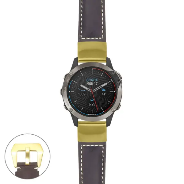 g.qtx6.p560a Main Dark Brown StrapsCo DASSARI Salvage Thick Padded Distressed Italian Leather Watch Band Strap with Yellow Gold Buckle