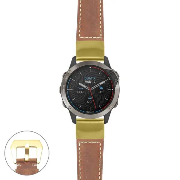 g.qtx6.p560a Main Tan StrapsCo DASSARI Salvage Thick Padded Distressed Italian Leather Watch Band Strap with Yellow Gold Buckle