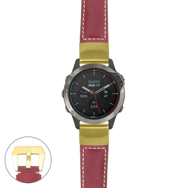 g.qtx6.p560a Main Red StrapsCo DASSARI Salvage Thick Padded Distressed Italian Leather Watch Band Strap with Yellow Gold Buckle