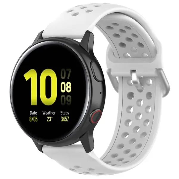 s.r21.22 Main White StrapsCo Buckle and Tuck Perforated Silicone Rubber Watch Strap for Samsung Galaxy Watch Active 20mm 22mm