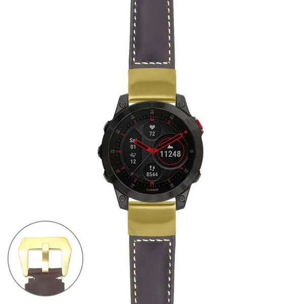 g.ep2.p560a Main Dark Brown StrapsCo DASSARI Salvage Thick Padded Distressed Italian Leather Watch Band Strap with Yellow Gold Buckle