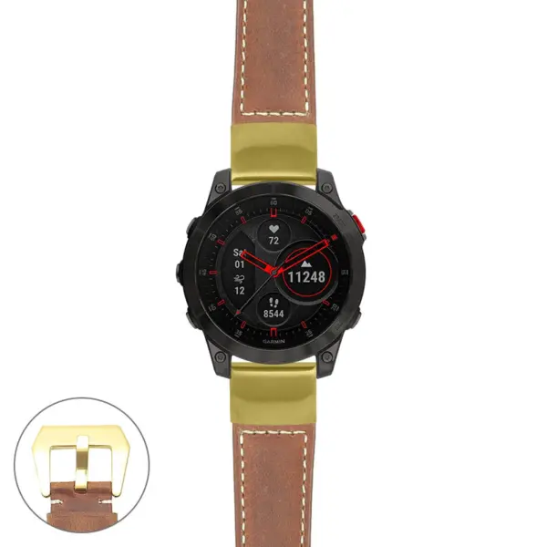 g.ep2.p560a Main Tan StrapsCo DASSARI Salvage Thick Padded Distressed Italian Leather Watch Band Strap with Yellow Gold Buckle