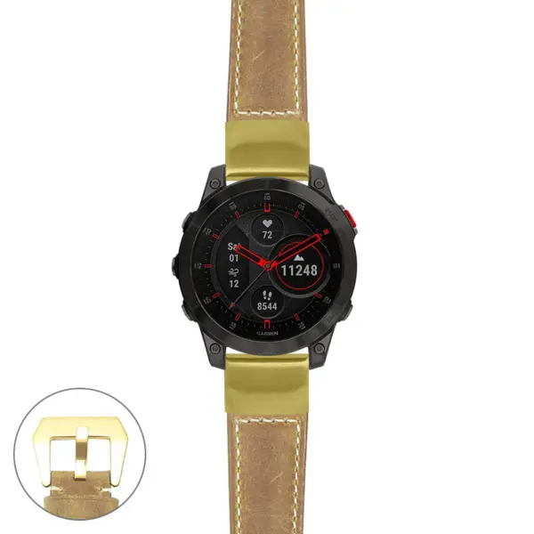 g.ep2.p560a Main Beige StrapsCo DASSARI Salvage Thick Padded Distressed Italian Leather Watch Band Strap with Yellow Gold Buckle