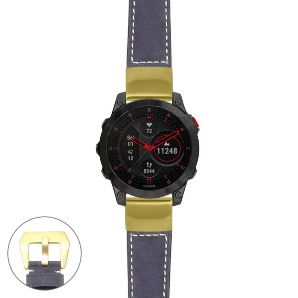 g.ep2.p560a Main Blue StrapsCo DASSARI Salvage Thick Padded Distressed Italian Leather Watch Band Strap with Yellow Gold Buckle