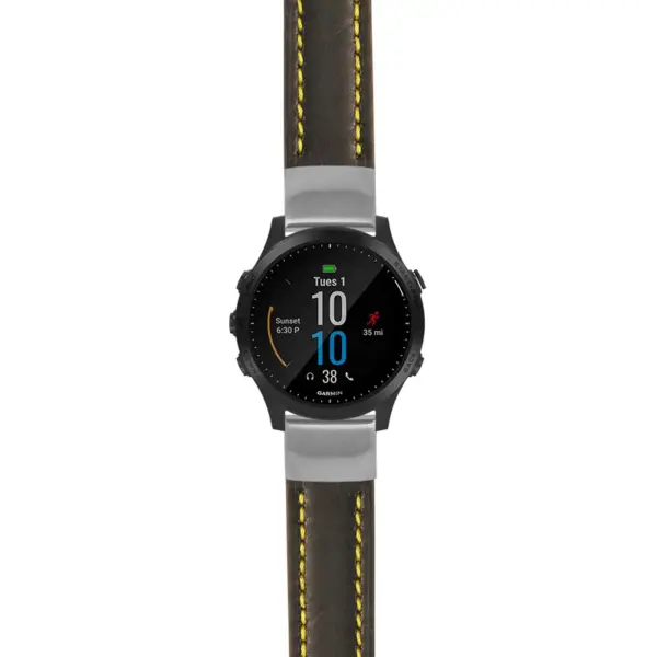 g.f945.st23 Main Black & Yellow StrapsCo Heavy Duty Mens Leather Watch Band Strap 20mm