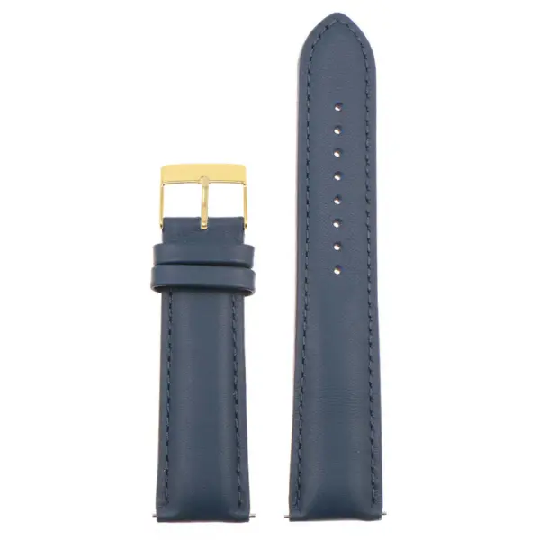 st18.5a.5a.yg Up Dark Blue Yellow Gold Buckle Padded Smooth Leather Watch Band Strap