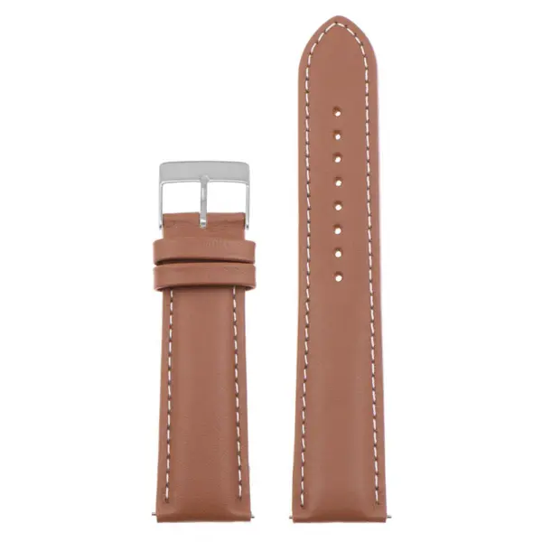 st18.3.22.bs Up Tan White Brushed Silver Buckle Padded Smooth Leather Watch Band Strap