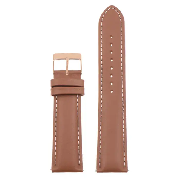 st18.3.22.rg Up Tan White Rose Gold Buckle Padded Smooth Leather Watch Band Strap