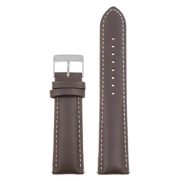 st18.2.22.bs Up Brown White Brushed Silver Buckle Padded Smooth Leather Watch Band Strap