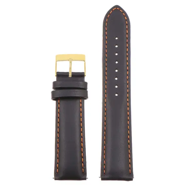 st18.1.12.yg Up Black Orange Yellow Gold Buckle Padded Smooth Leather Watch Band Strap