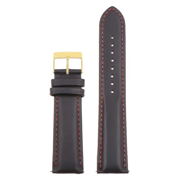 st18.1.6.yg Up Black Red Yellow Gold Buckle Padded Smooth Leather Watch Band Strap