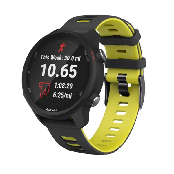 g.r58.1.10.20 Main Black Yellow StrapsCo Silicone Band for Garmin Forerunner 245 645 Vivoactive 3 Vivomove