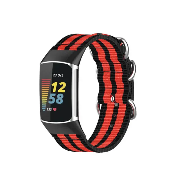 Fb.ny42.1.6 Main Black & Red StrapsCo 3 Ring Nylon Strap For Fitbit Charge 5 Canvas Band