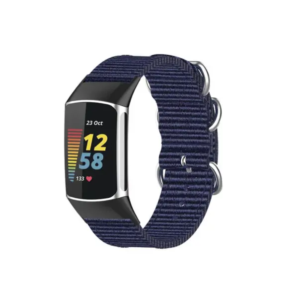 Fb.ny42.5 Main Blue StrapsCo 3 Ring Nylon Strap For Fitbit Charge 5 Canvas Band