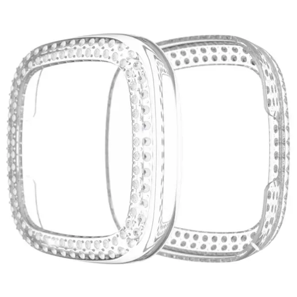 fb.pc15.22 Main Clear StrapsCo Protective Case with two rows of Rhinestones for Fitbit Versa 3 Sense