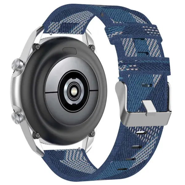 s.ny6 .5 Back Blue Stripe StrapsCo Canvas Strap w Polished Silver Buckle for Samsung Galaxy Watch Active 20mm 22mm