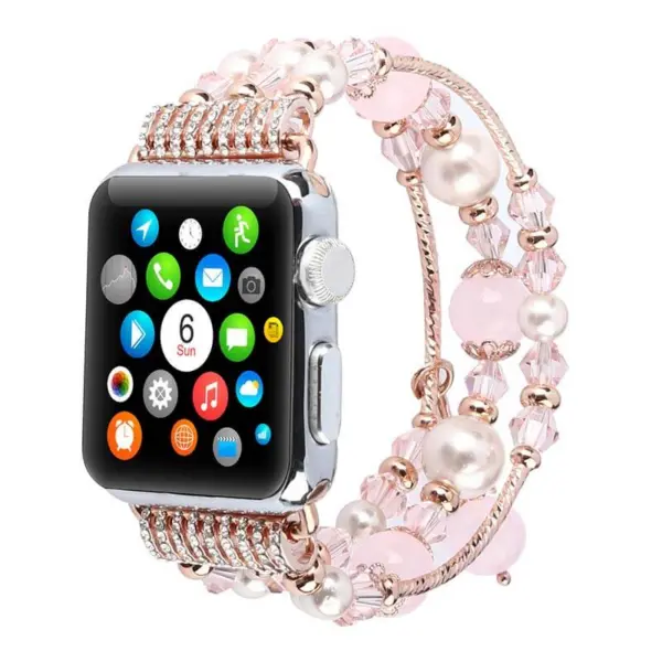 a.m41.rg .13 Main Rose Gold Pink StrapsCo Crystal Bead Bracelet Band Strap w Rhinestones for Apple Watch 38mm 40mm