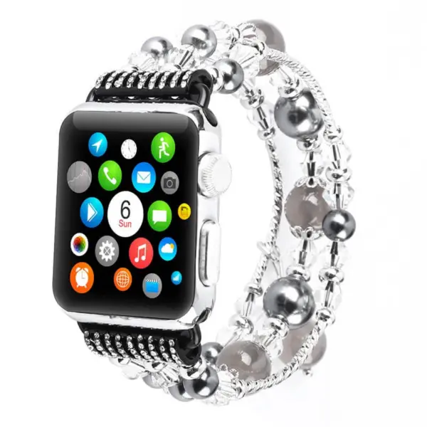 a.m41.mb .7 Main Black Grey StrapsCo Crystal Bead Bracelet Band Strap w Rhinestones for Apple Watch 38mm 40mm