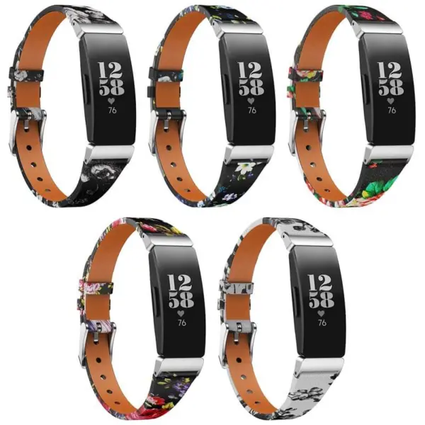fb.l33 All Color StrapsCo Leather Peonies Pattern Watch Band Strap for Fitbit Inspire Inspire HR