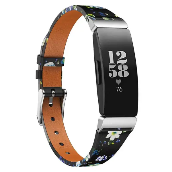 fb.l33.11 Main Green StrapsCo Leather Peonies Pattern Watch Band Strap for Fitbit Inspire Inspire HR