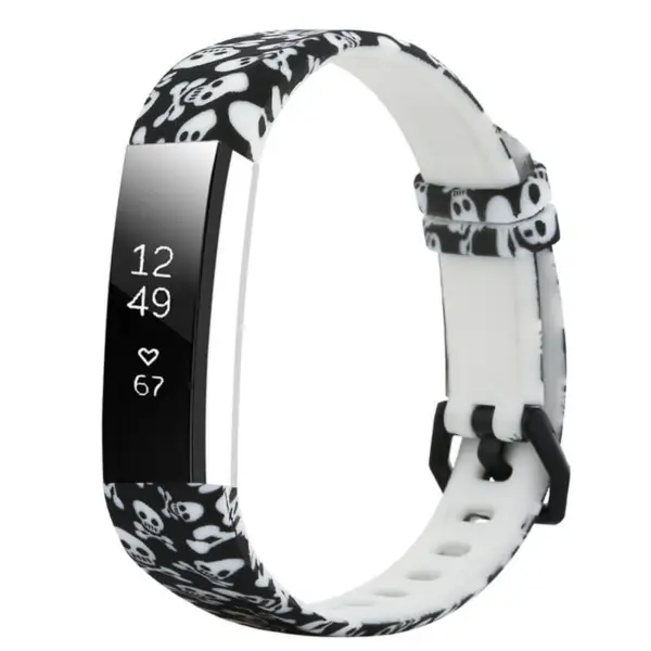 fb.r55.e Main Skull and Bones StrapsCo Patterned Silicone Rubber Watch Band Strap for Fitbit Alta Alta HR