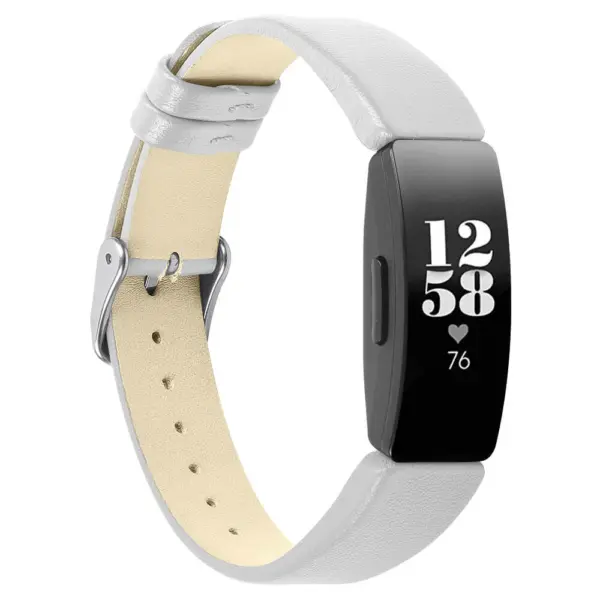 Fb.l32.22 Main White StrapsCo Smooth Leather Watch Band Strap For Fitbit Inspire & Inspire HR