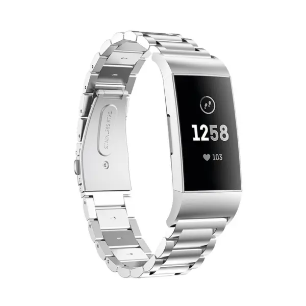 Fb.m68.ss Front Silver Stainless Steel Metal Replacement Watch Band Strap For Fitbit Charge 3