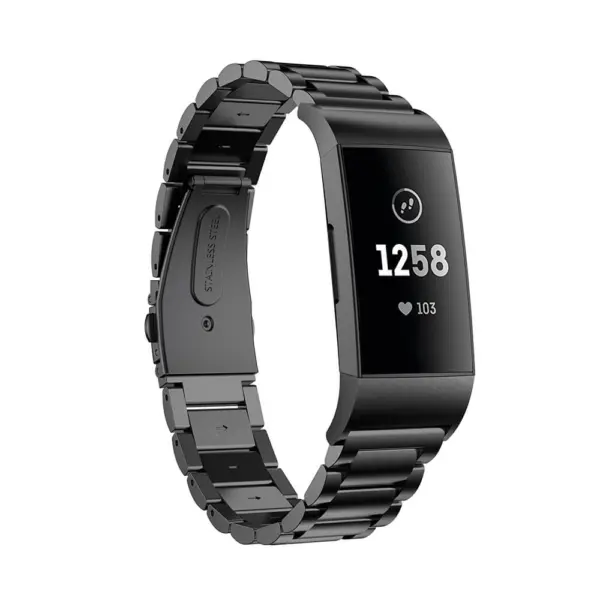 Fb.m68.mb Front Black Stainless Steel Metal Replacement Watch Band Strap For Fitbit Charge 3