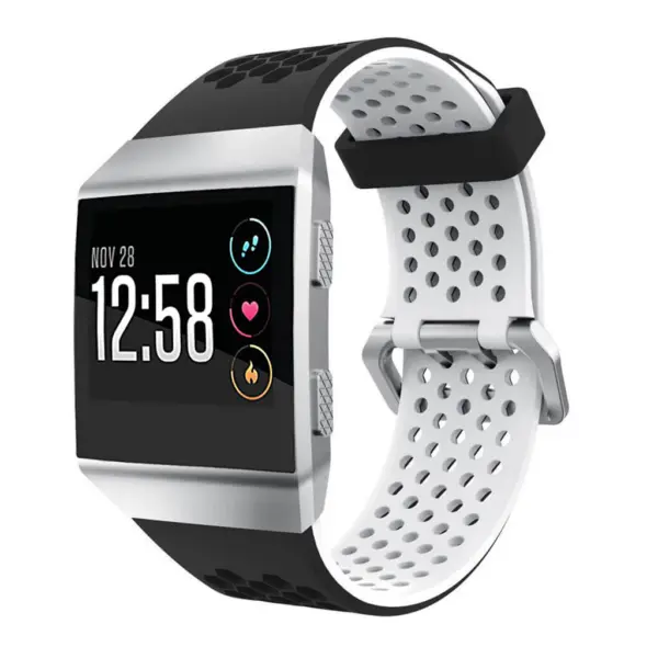 Fb.r17.1.22 Silicone Rubber Sports Strap For Fitbit Ionic In Black And White