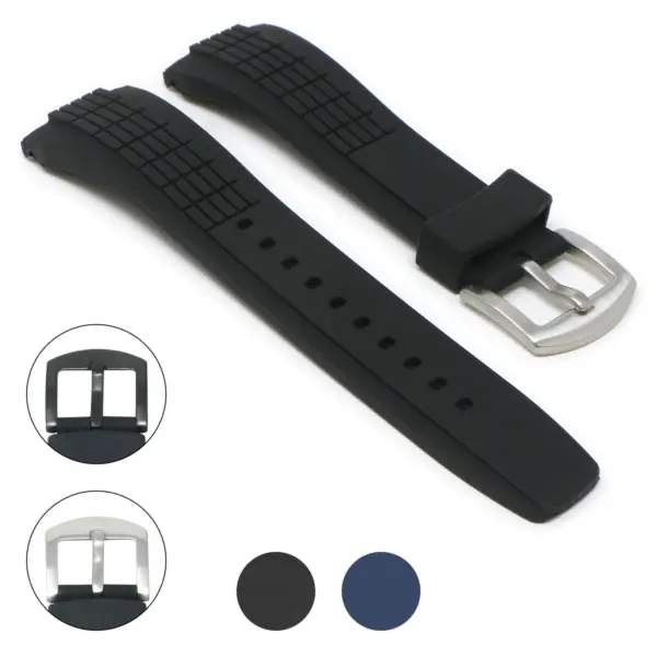 StrapsCo Black W Silver Buckle Gallery Silicone Rubber Watch Band Strap For Seiko Velatura