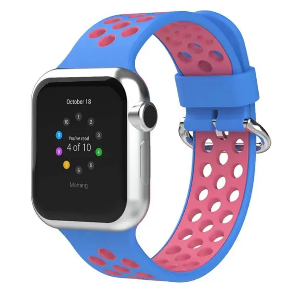 A.r2.5.6a Main Blue & Light Red StrapsCo Silicone Perforated Rubber Watch Band Strap For Apple Watch Series 12345
