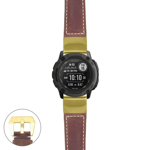 g.i2x.p560a Main Rust StrapsCo DASSARI Salvage Thick Padded Distressed Italian Leather Watch Band Strap with Yellow Gold Buckle