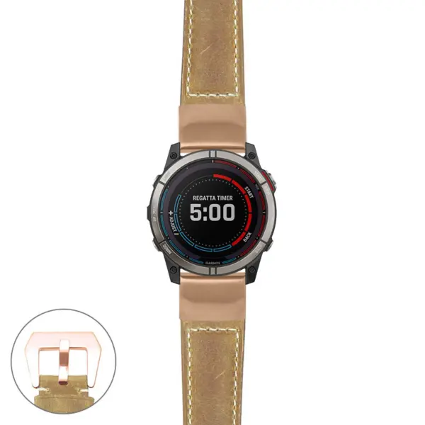 g.qtx7x.p560a Main Beige StrapsCo DASSARI Salvage Thick Padded Distressed Italian Leather Watch Band Strap with Rose Gold Buckle