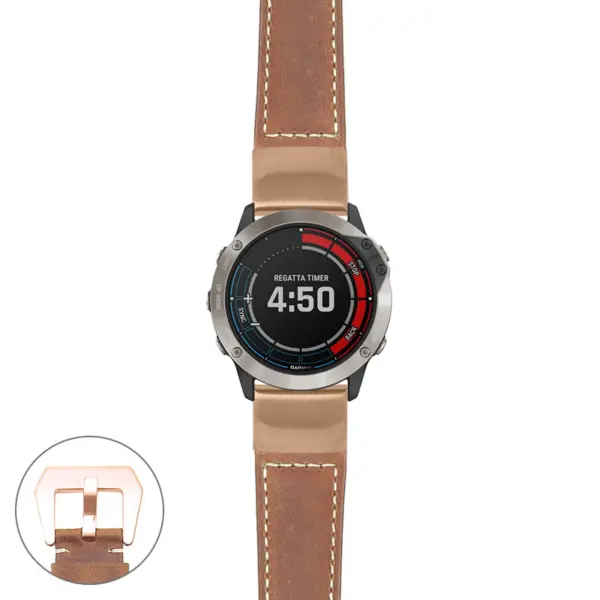 g.qtx6x.p560a Main Tan StrapsCo DASSARI Salvage Thick Padded Distressed Italian Leather Watch Band Strap with Rose Gold Buckle