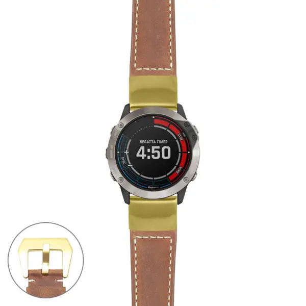 g.qtx6x.p560a Main Tan StrapsCo DASSARI Salvage Thick Padded Distressed Italian Leather Watch Band Strap with Yellow Gold Buckle