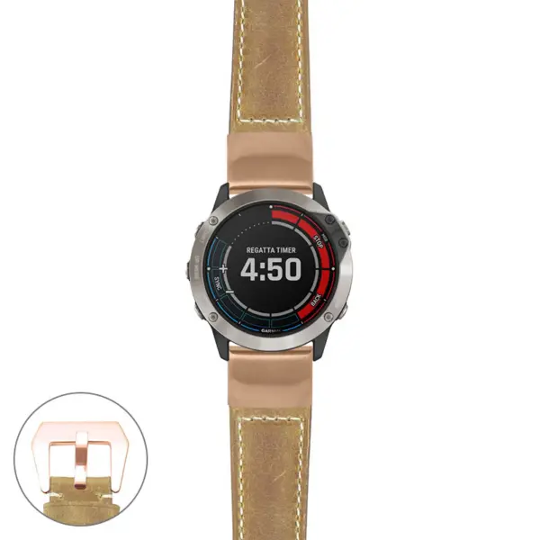 g.qtx6x.p560a Main Beige StrapsCo DASSARI Salvage Thick Padded Distressed Italian Leather Watch Band Strap with Rose Gold Buckle
