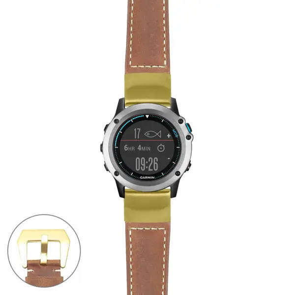 g.qtx3.p560a Main Tan StrapsCo DASSARI Salvage Thick Padded Distressed Italian Leather Watch Band Strap with Yellow Gold Buckle