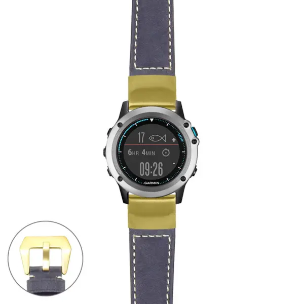 g.qtx3.p560a Main Blue StrapsCo DASSARI Salvage Thick Padded Distressed Italian Leather Watch Band Strap with Yellow Gold Buckle
