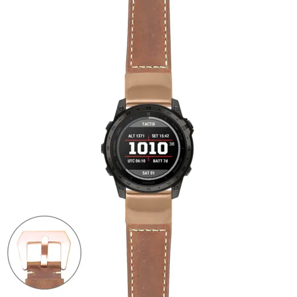 g.t7.p560a Main Tan StrapsCo DASSARI Salvage Thick Padded Distressed Italian Leather Watch Band Strap with Rose Gold Buckle