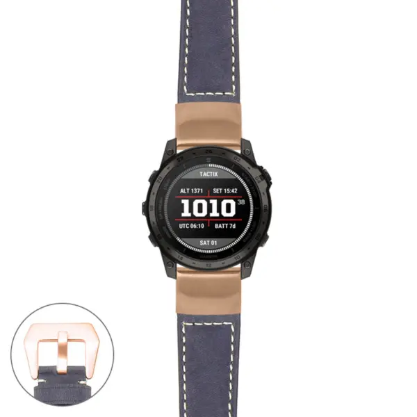 g.t7.p560a Main Blue StrapsCo DASSARI Salvage Thick Padded Distressed Italian Leather Watch Band Strap with Rose Gold Buckle