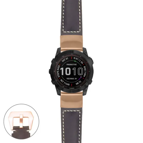 g.f7x.p560a Main Dark Brown StrapsCo DASSARI Salvage Thick Padded Distressed Italian Leather Watch Band Strap with Rose Gold Buckle