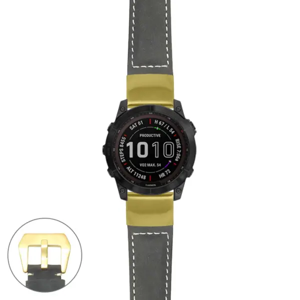 g.f7x.p560a Main Black StrapsCo DASSARI Salvage Thick Padded Distressed Italian Leather Watch Band Strap with Yellow Gold Buckle