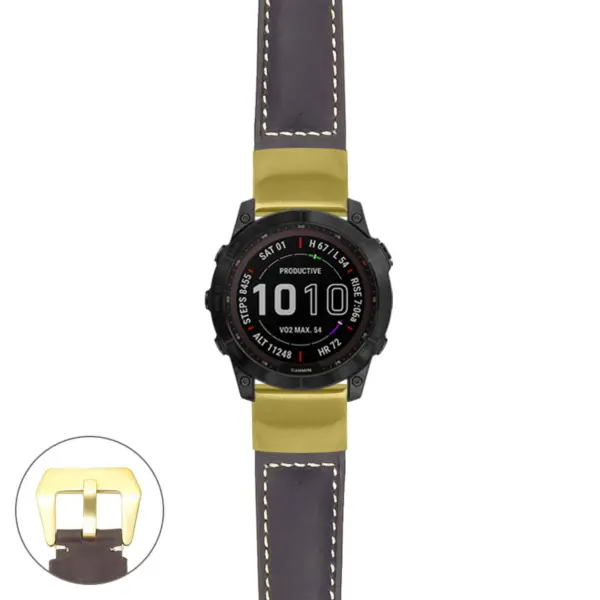 g.f7x.p560a Main Dark Brown StrapsCo DASSARI Salvage Thick Padded Distressed Italian Leather Watch Band Strap with Yellow Gold Buckle