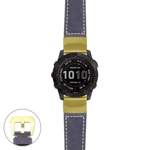 g.f7x.p560a Main Blue StrapsCo DASSARI Salvage Thick Padded Distressed Italian Leather Watch Band Strap with Yellow Gold Buckle
